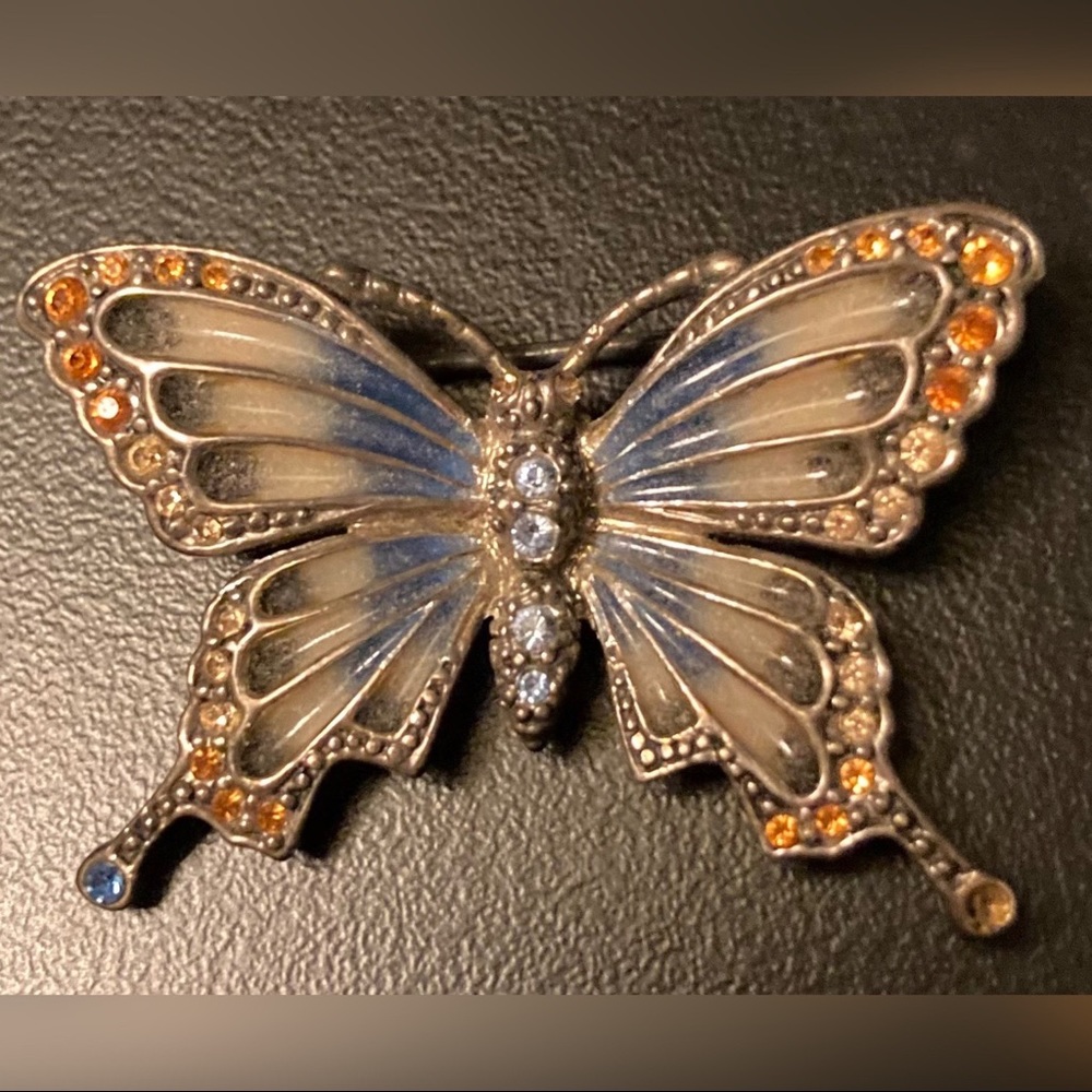 Vintage Monet Butterfly Enamel and Rhinestone Brooch